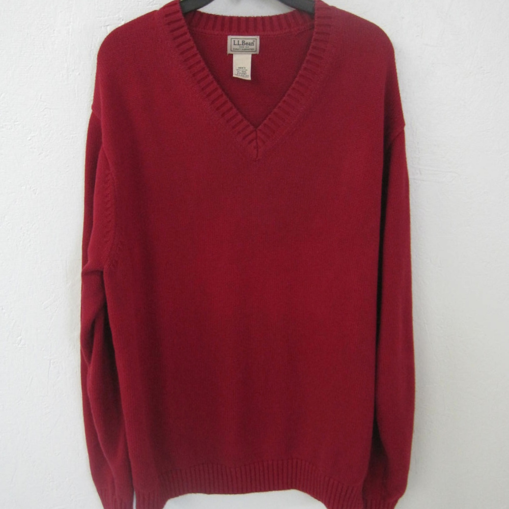 L.L. Bean Mens XL Sweater Red V-Neck Heavy